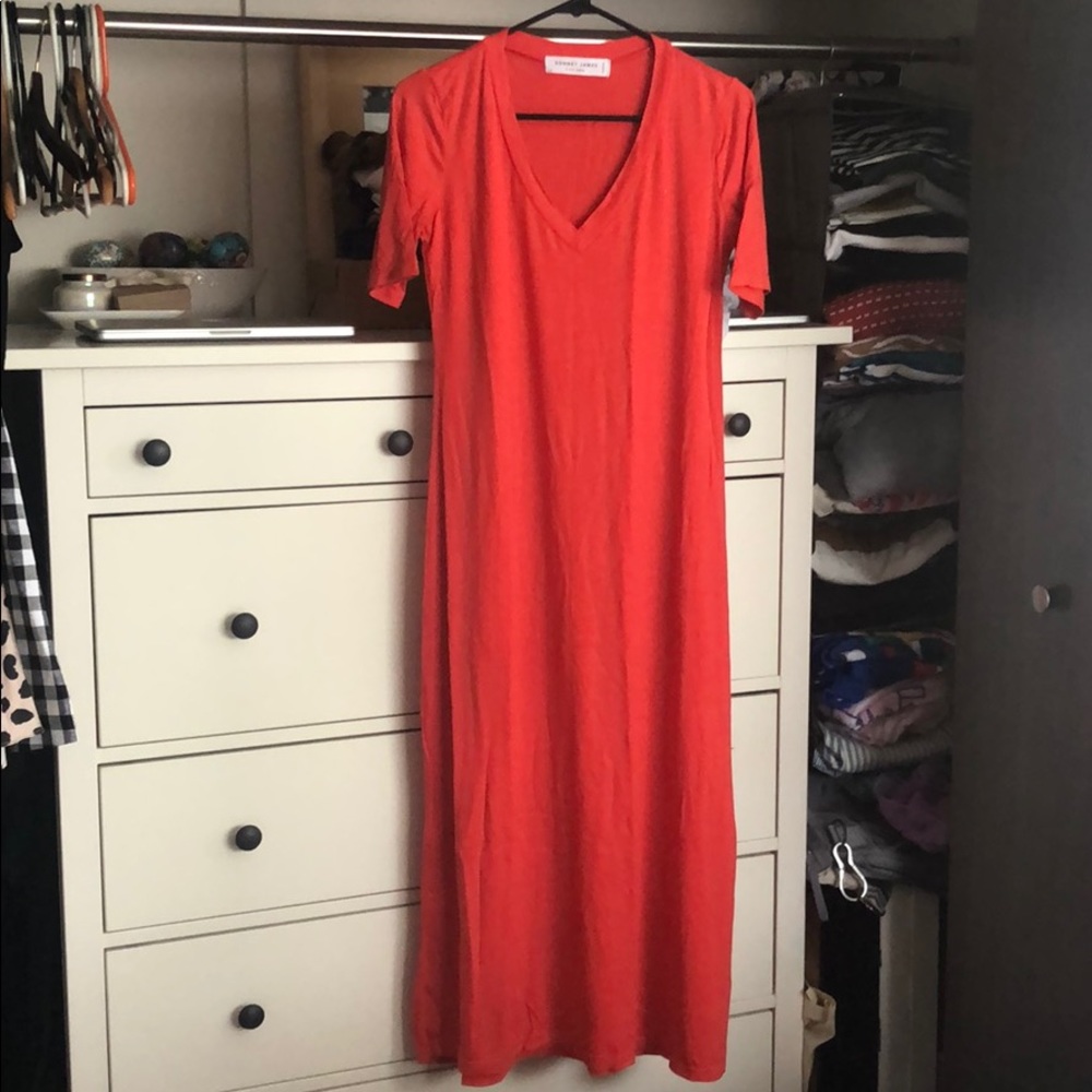 Sonnet James Red V-Neck Midi Dress
